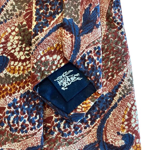 Vintage BURBERRYS OF LONDON Tie Silk Wool Necktie Floral Brown Blue USA - Picture 5 of 6